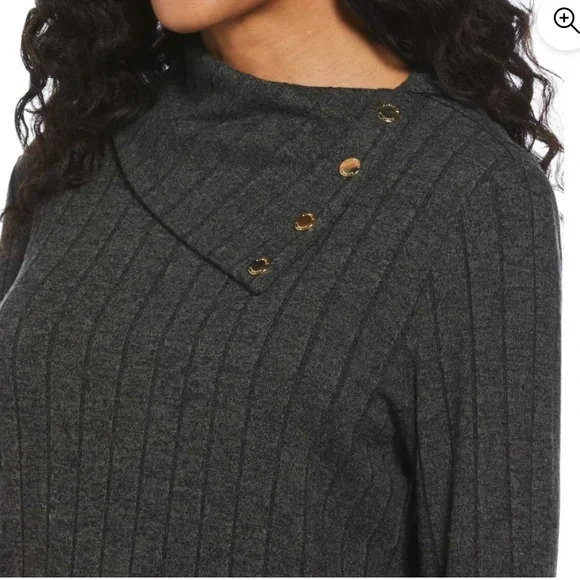 NWT- Rafaella Dark Heather Gray Cowl Neck Top Button Sweater Sz XL - Picture 3 of 12
